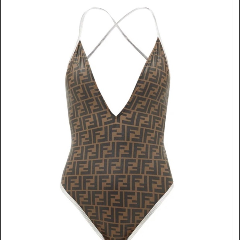 FENDI 
V-neck FF-logo swimsuit